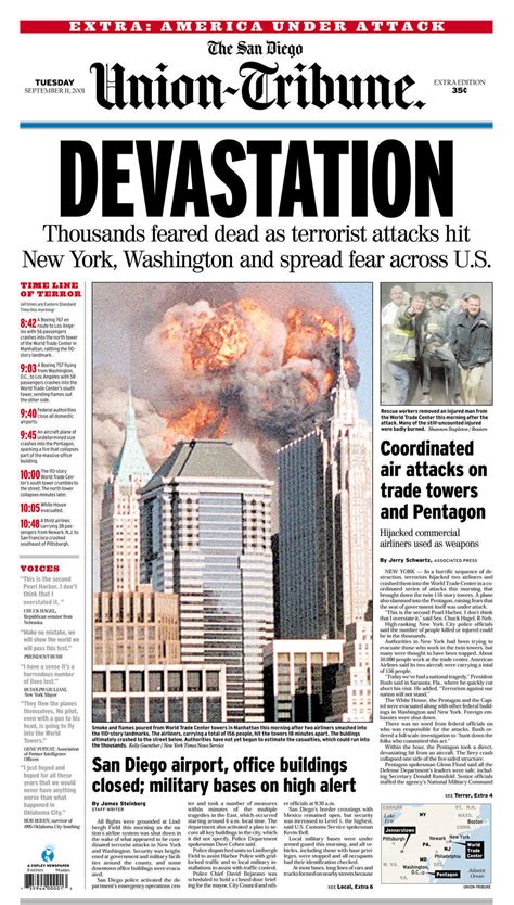 September 11, 2001: Terrorist attacks hit U.S. - The San Diego Union ...