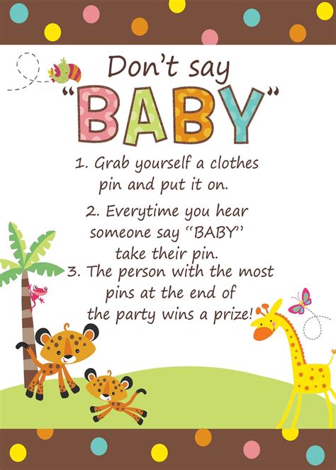 Baby shower games that all your guests will love. Rainforest Jungle Baby Shower DON'T SAY BABY Games ...