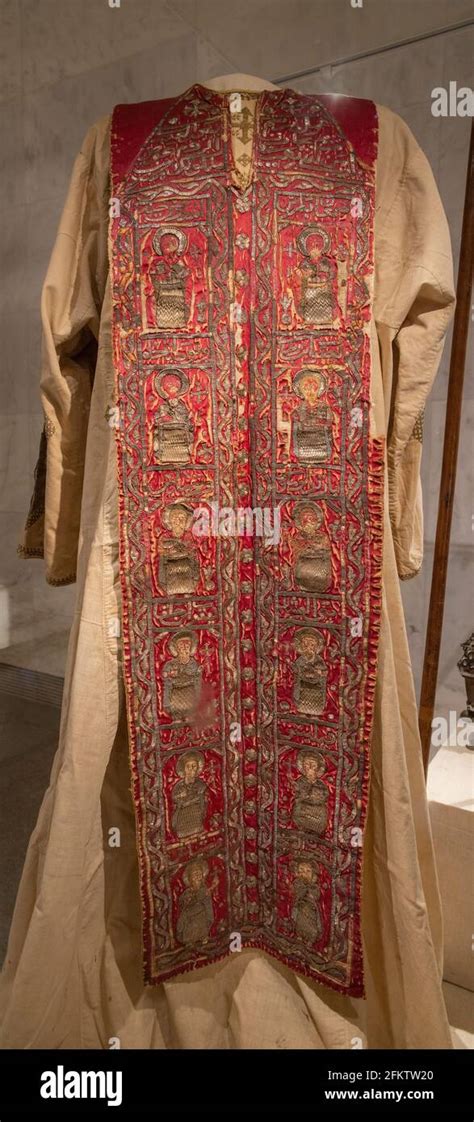 Coptic Embroidered Stole With Figures Of Saints And Arabic Writing National Museum Of Egyptian