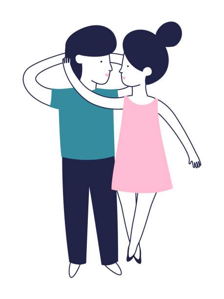 Couple Kissing Romantic Pose Drawing Illustrations Royalty Free Vector