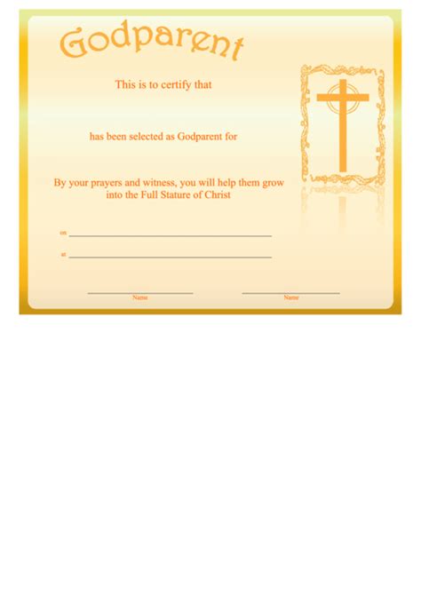 Godparent Certificate Template Golden Cross Printable Pdf Download