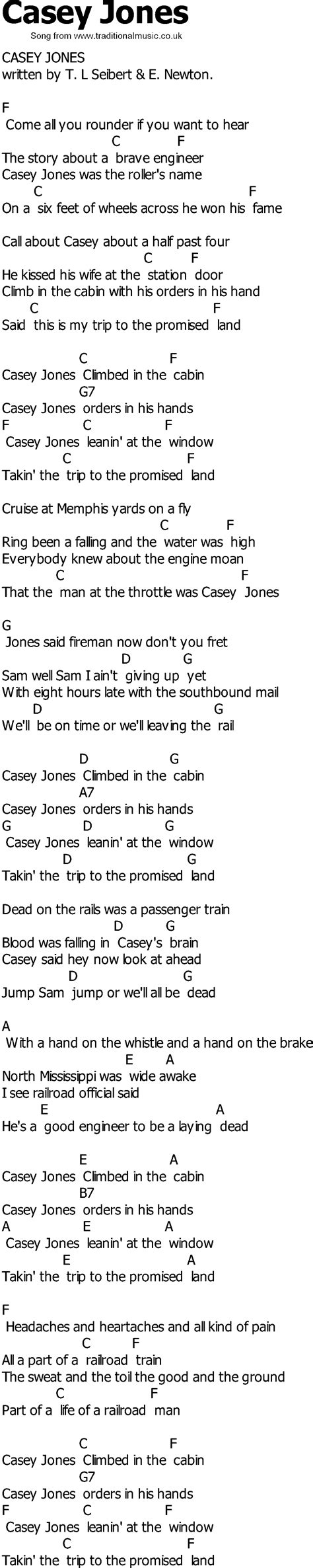 Old Country Song Lyrics With Chords Casey Jones