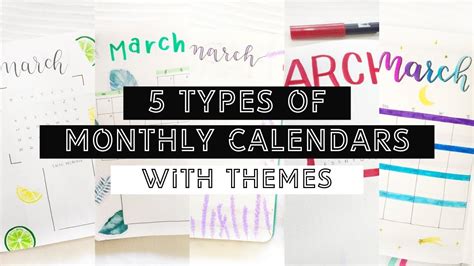 5 Types Of Monthly Calendars Themes Bullet Journal Ideas Youtube