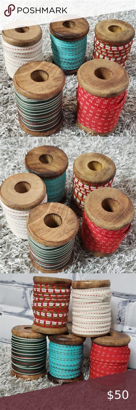 5 Vintage Wooden Ribbon Spools Vintage Wooden Colorful Decor