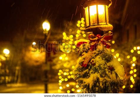 Street Lamp Christmas Decorations Under Snow Stock Photo Edit Now