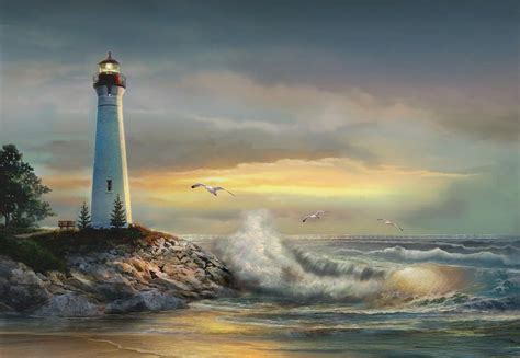 Body Of Water Painting Crisp Point Lighthouse At Sunset By Regina