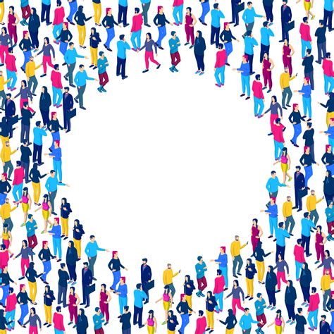 Crowd People Form Empty Circle In Center Isometric Template Male And