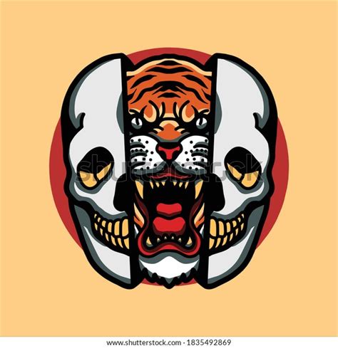 Tiger Skull Tattoo Illustration Design Stock Vector Royalty Free