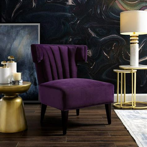 Posh Living Damari Tufted Velvet Wingback Accent Chair In Purple