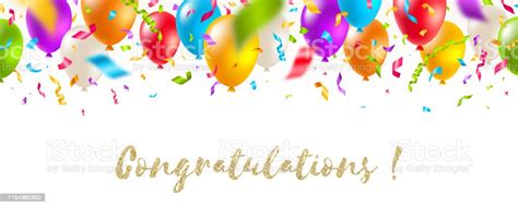 Congratulations Celebratory Greeting Banner Multicolored Balloons And