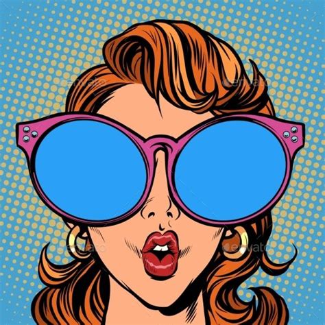 Woman With Sunglasses Comic Cartoon Pop Art Retro Illustration Vector Kitsch Drawing Retro