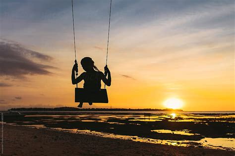 Woman Swinging In The Sunset Beach By Alexander Grabchilev Swing At Sunset Hd Wallpaper Pxfuel