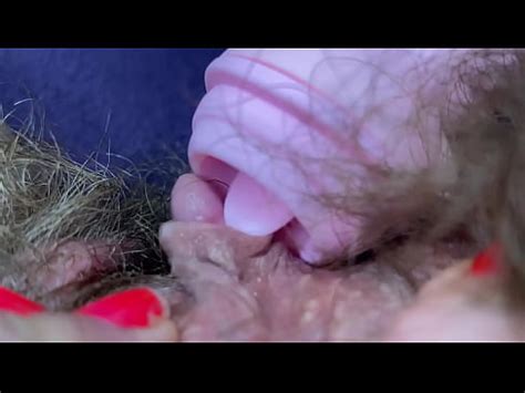 Testing Pussy Licking Clit Licker Toy Big Clitoris Hairy Pussy In Extreme Closeup Masturbation