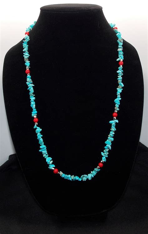 Natural Turquoise Red Coral Necklace Etsy