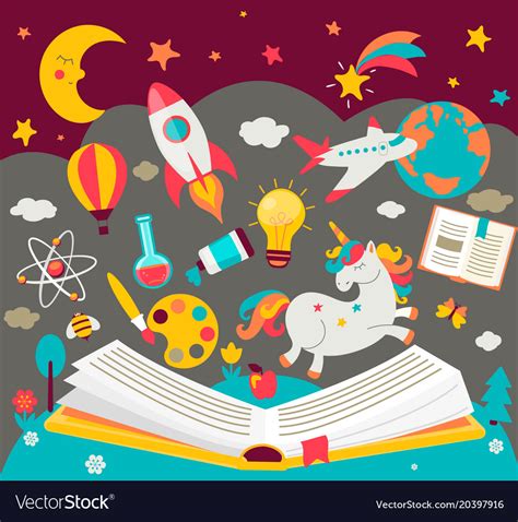 Concept Of Kids Dreams While Reading The Book Vector Image