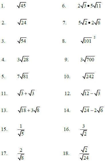 Simplify Radicals Worksheet With Answers