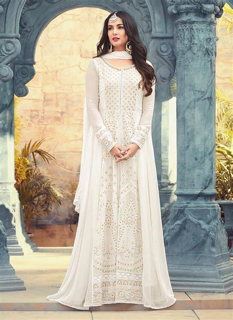 Buy White Georgette Abaya Style Anarkali Suit Online Sku Code Slscc5508 This White Color