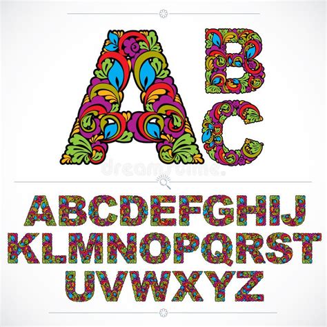Floral Font Hand Drawn Vector Capital Alphabet Letters Decorate Stock