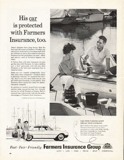Those actions include waiving policy cancellation. 1962 Farmers Insurance Group Vintage Ad "His car is protected"