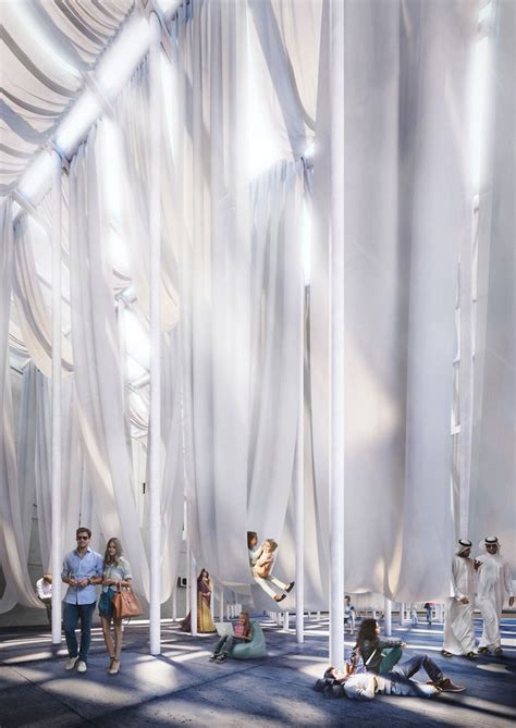 pinkcloud dk proposes dubai smiles a pavilion with huge hammocks fabric installation