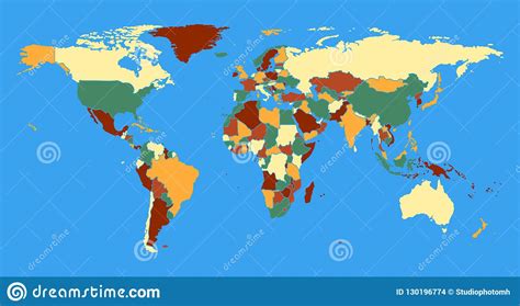 Political World Map Vector Illustration Colorful Complete With All