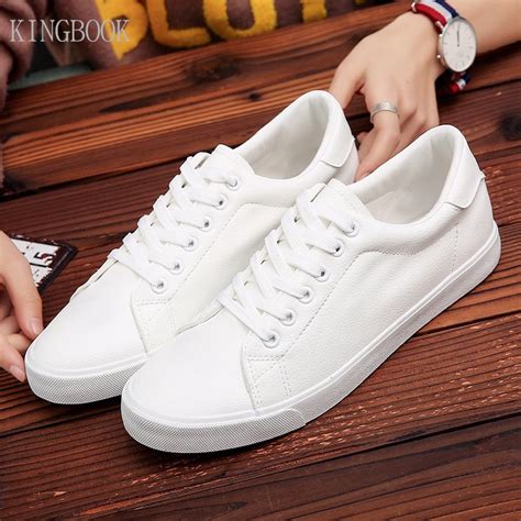 Mens Pure White Leather Sneaker Sports Leisure Board Shoes Lace Up Men