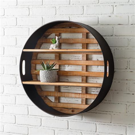 Round Wood And Metal Wall Display In 2021 Round Wall Shelves