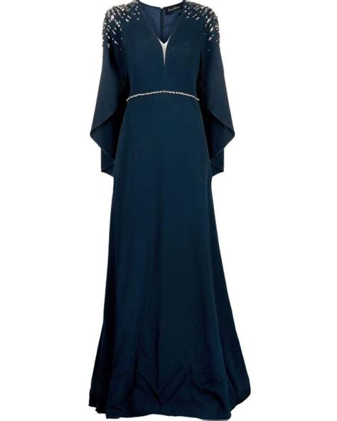 Jenny Packham Embellished Cape Gown In Blue Lyst Canada