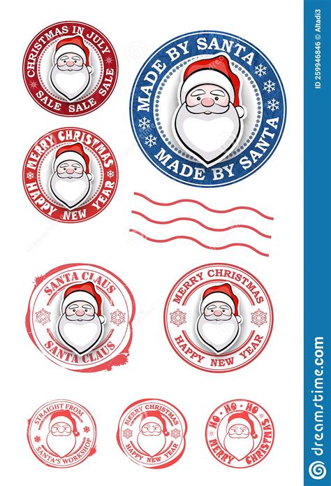 Round Stamp With Santa Claus Christmas Set Design Element Stock
