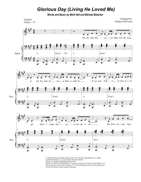 Glorious Day Living He Loved Me Arr Stephen Decesare Sheet Music Casting Crowns Piano