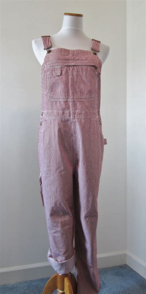 Engineer Striped Overalls Red And White Denim Bib Overalls Etsy