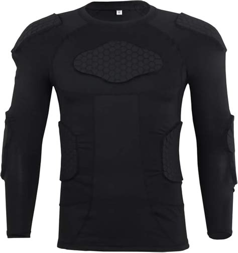 Mens Padded Compression Shirt Long Sleeve Padded Protective Shirt Rib