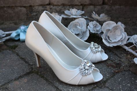 Ivory Wedding Shoes Crystal Toe Embellishment Available In Pastel