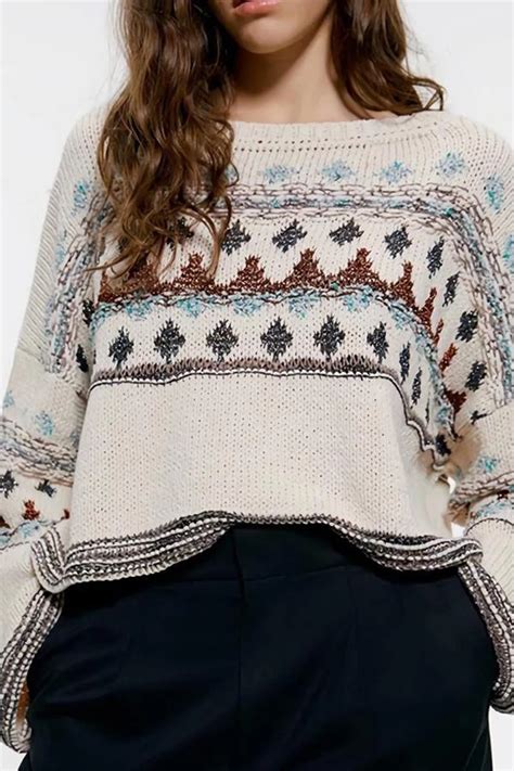 Vintage Round Embroidery Casual Sweater Rebecy Sweaters For Women