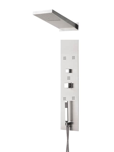 frontline cubix thermostatic shower panel with built in massage jets and water blade