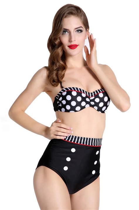Retro Swimsuit Swimwear Vintage Cutest Pinup Rockabilly High Waist Bikini Set Bathing Suit S M L