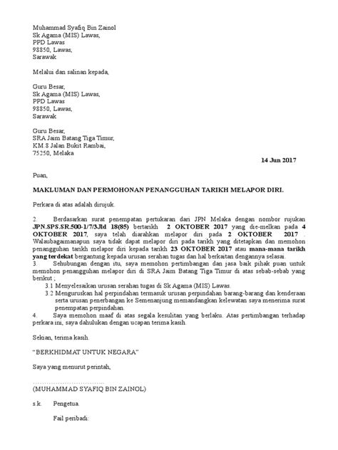Surat perintah kepala kepolisian negara republik indonesia nomor : Surat Tangguh Lapor Diri