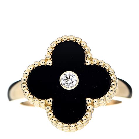 Van Cleef And Arpels 18k Yellow Gold Black Onyx Diamond Vintage Alhambra Ring 52 6 540689