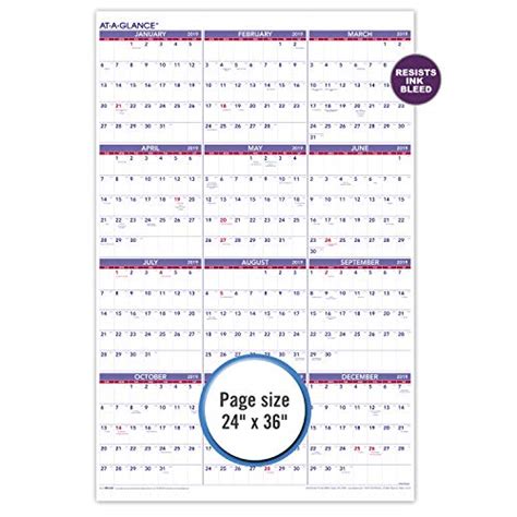 At A Glance 2019 Yearly Wall Calendar 36 X 24 Xlarge Vertical
