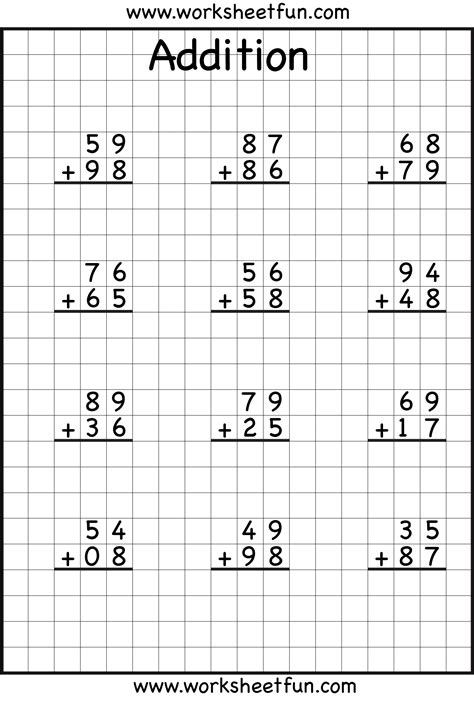 Addition Of Two Digit Numbers With Regrouping Worksheets