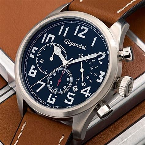 gigandet men s quartz watch interceptor chronograph analog leather strap brown black