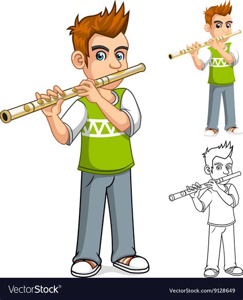 Boy Playing Flute Cartoon Character Royalty Free Vector