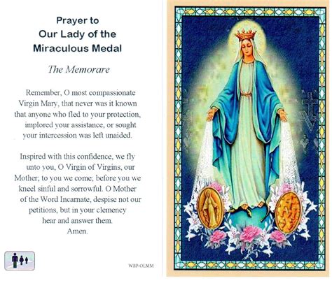 Prayer Holy Card Mary Our Lady Of The Miraculous Medal Laminated