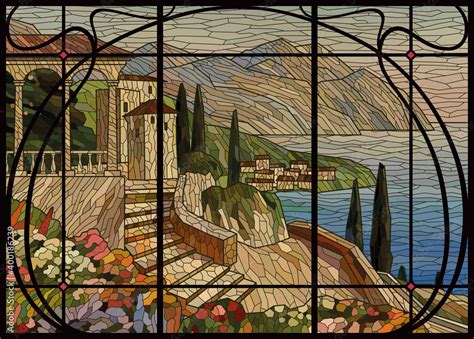 Stained Glass Window Mediterranean Landscape Painting The Italian