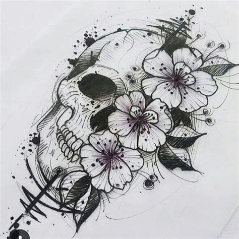 Skull Tattoos Drawings Feminine Skull Tattoos Skull Tattoo Flowers