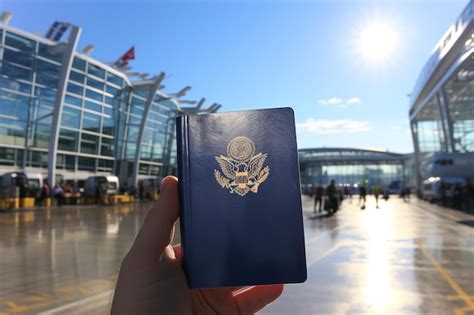 Premium Ai Image Hand Holding A Passport Standing In Front Of An Airplane