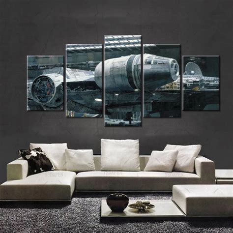 5 panel movie star wars millennium falcon spacecraft home wall decor canvas picture art hd print
