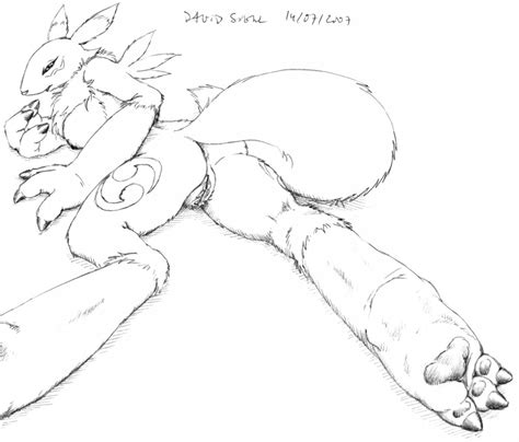 rule 34 anthro asthexiancal back view digimon female female only fur furry monochrome on front