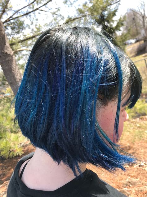 Manic Panic Midnight Blue Overdyed On Natural Dark Hair On Top