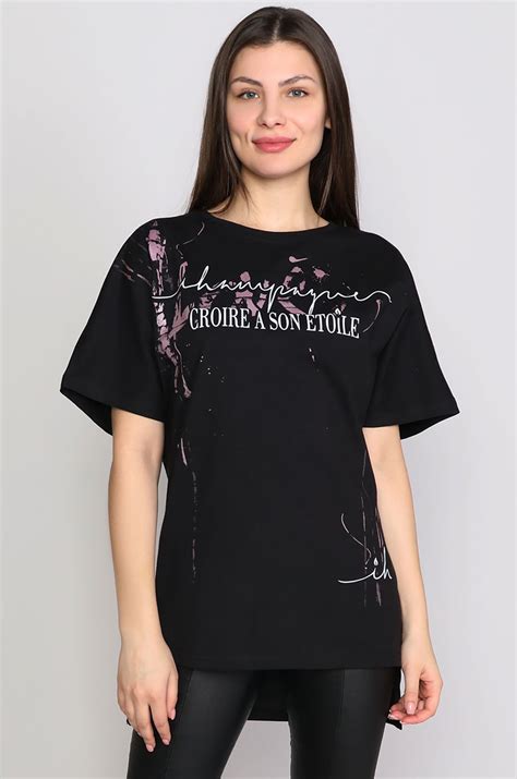 Женская футболка оверсайз с удлиненной спинкой 6634503 черный купить